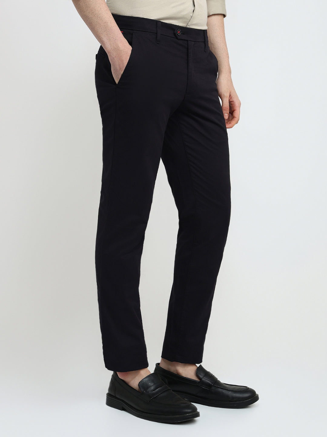 Raymond Men Black Solid Slim Fit Cotton Blend Trouser