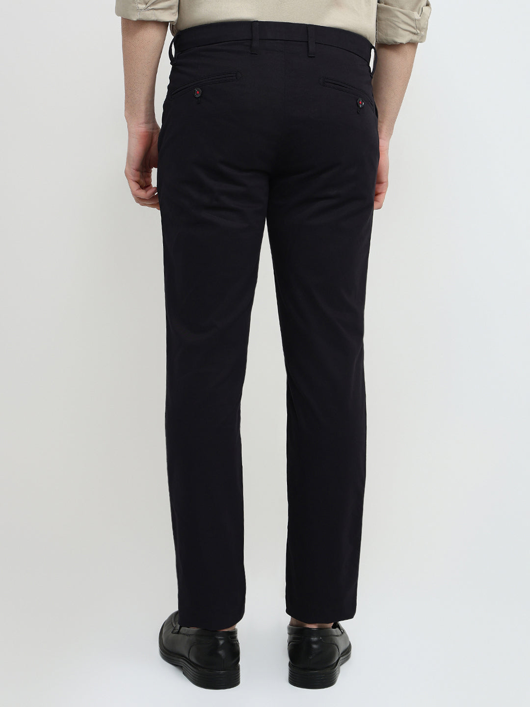 Raymond Men Black Solid Slim Fit Cotton Blend Trouser