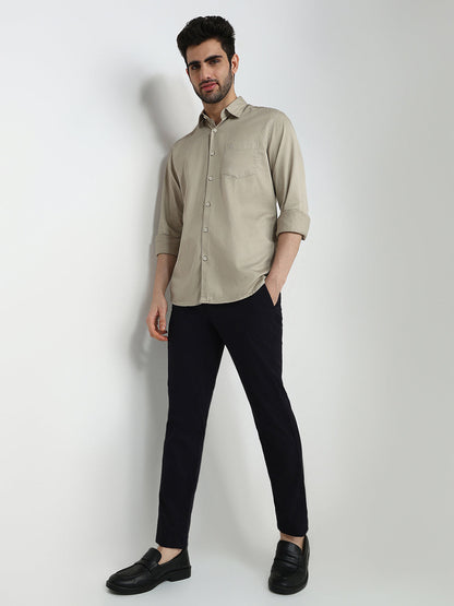 Raymond Men Black Solid Slim Fit Cotton Blend Trouser