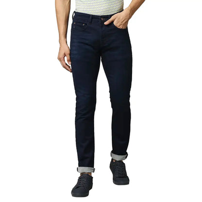 Men Blue Slim Fit Solid Cotton Blend Jeans