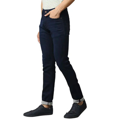 Men Blue Slim Fit Solid Cotton Blend Jeans