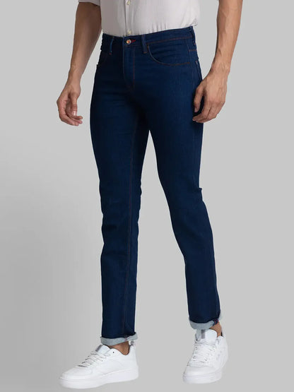 Men Blue Slim Fit Solid Cotton Blend Jeans