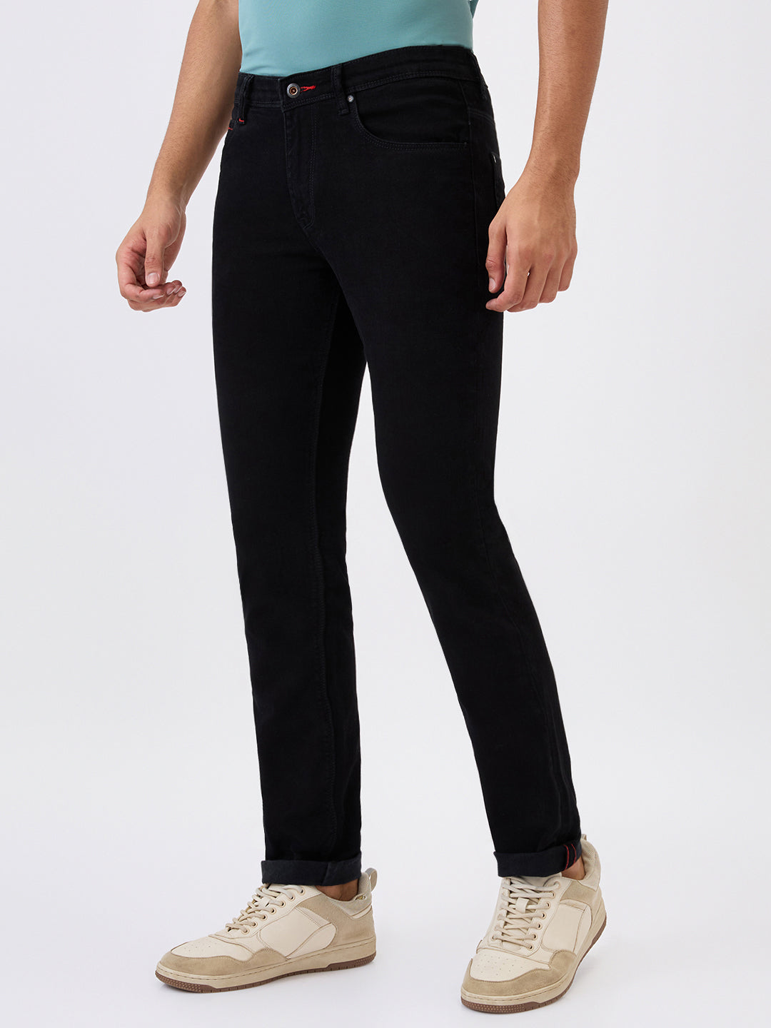 Raymond Men Black Solid Slim Fit Cotton Blend Jeans