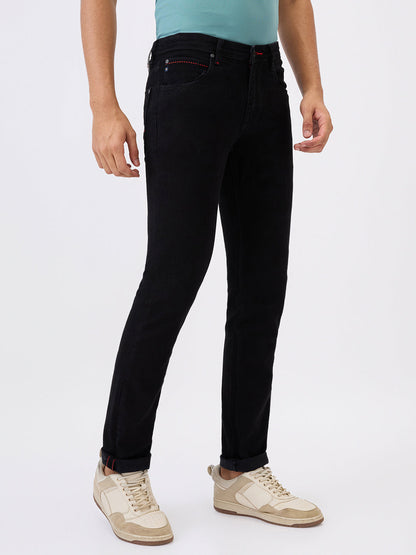 Raymond Men Black Solid Slim Fit Cotton Blend Jeans