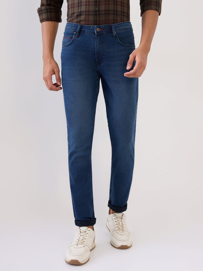 Raymond Men Blue Solid Slim Fit Cotton Blend Jeans
