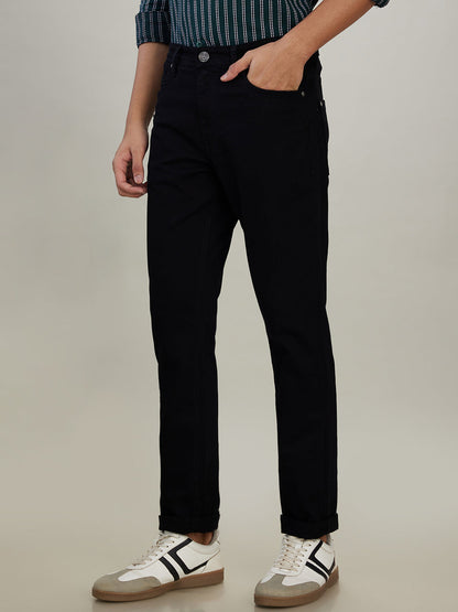 Raymond Men Black Solid Slim Fit Cotton Blend Jeans