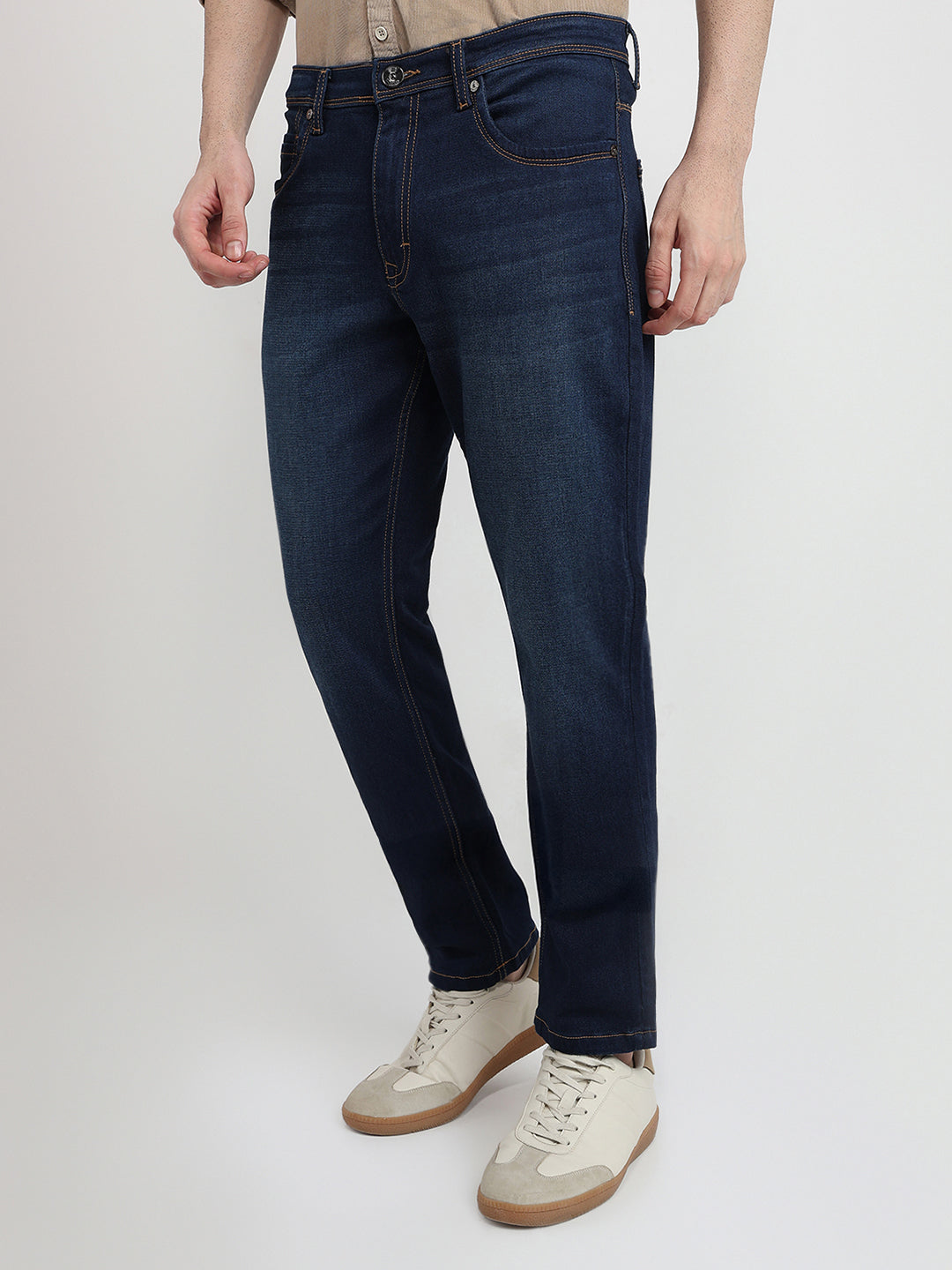 Raymond Men Blue Solid Slim Fit Cotton Blend Jeans