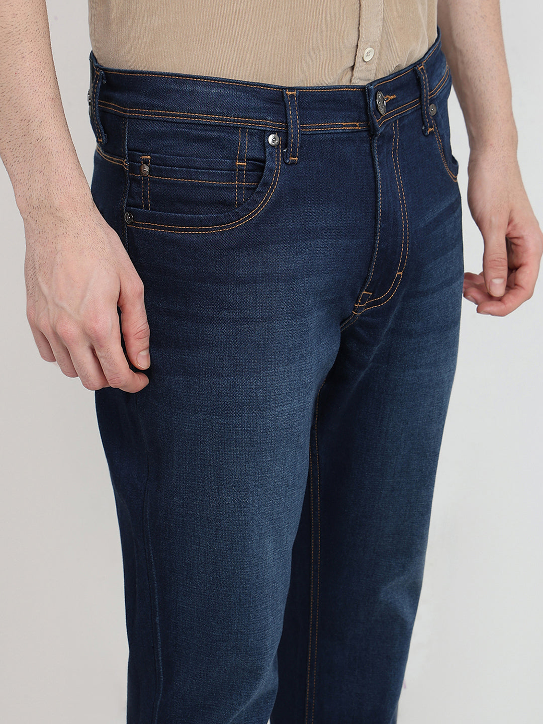 Raymond Men Blue Solid Slim Fit Cotton Blend Jeans