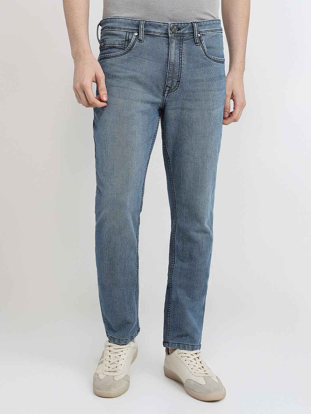 Raymond Men Blue Solid Slim Fit Cotton Blend Jeans