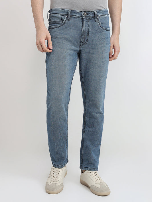 Raymond Men Blue Solid Slim Fit Cotton Blend Jeans