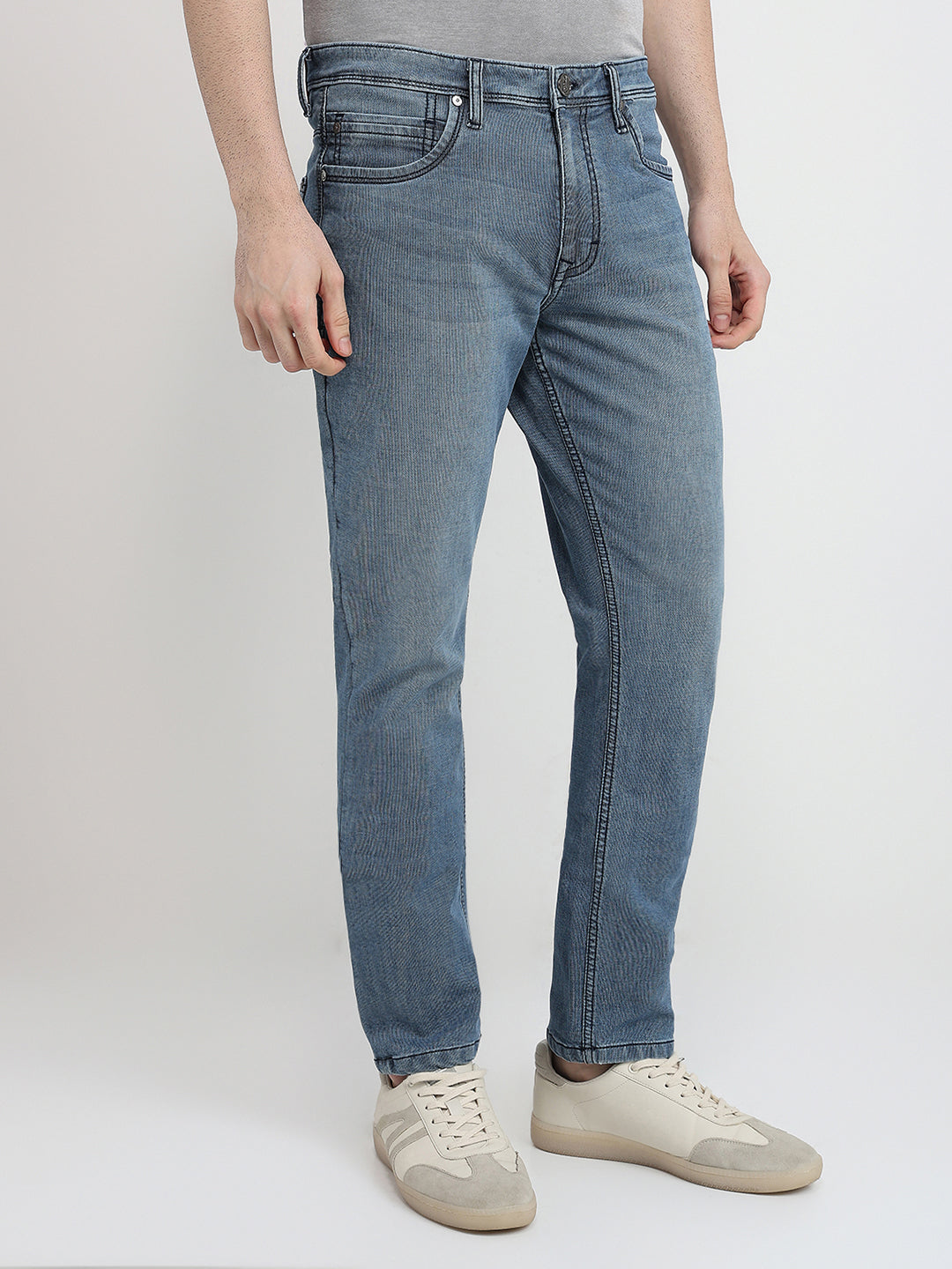 Raymond Men Blue Solid Slim Fit Cotton Blend Jeans