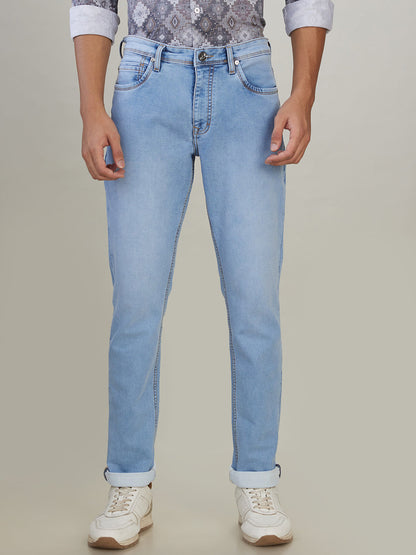 Raymond Men Blue Solid Slim Fit Cotton Blend Jeans
