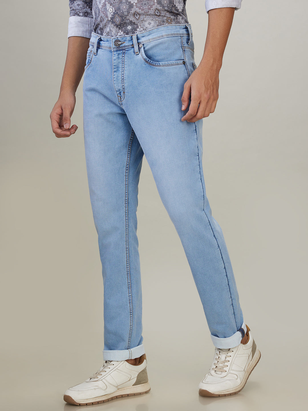 Raymond Men Blue Solid Slim Fit Cotton Blend Jeans