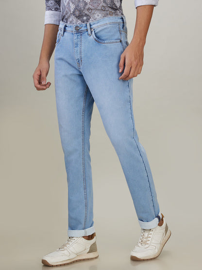 Raymond Men Blue Solid Slim Fit Cotton Blend Jeans