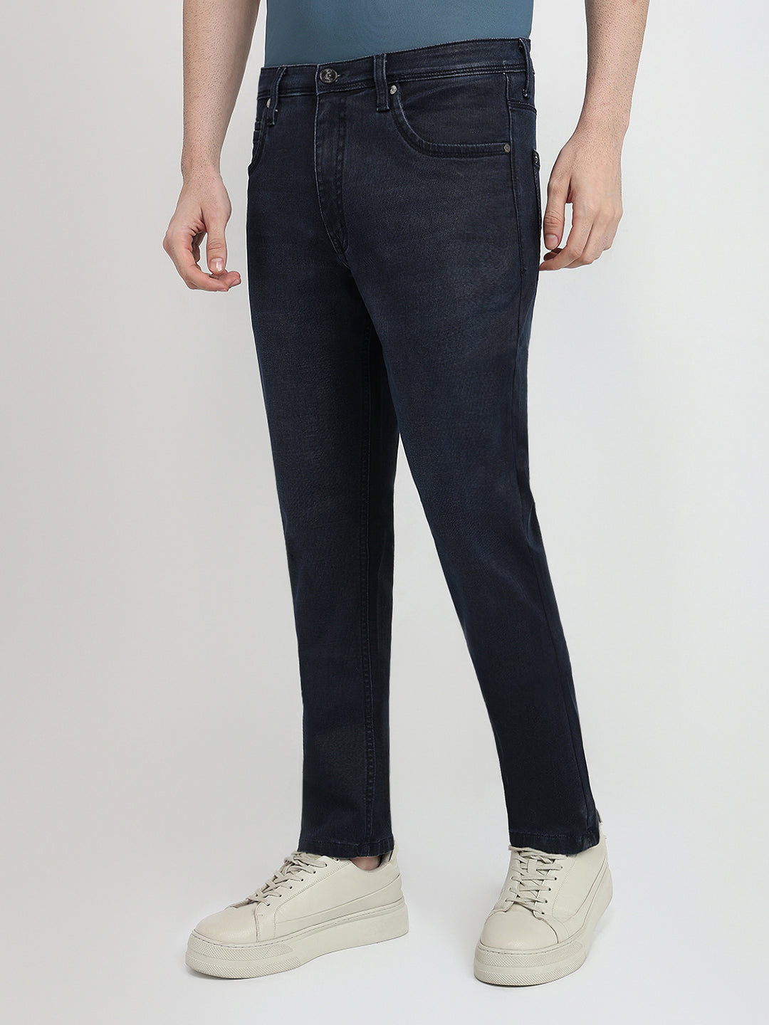 Raymond Men Blue Solid Slim Fit Cotton Blend Jeans