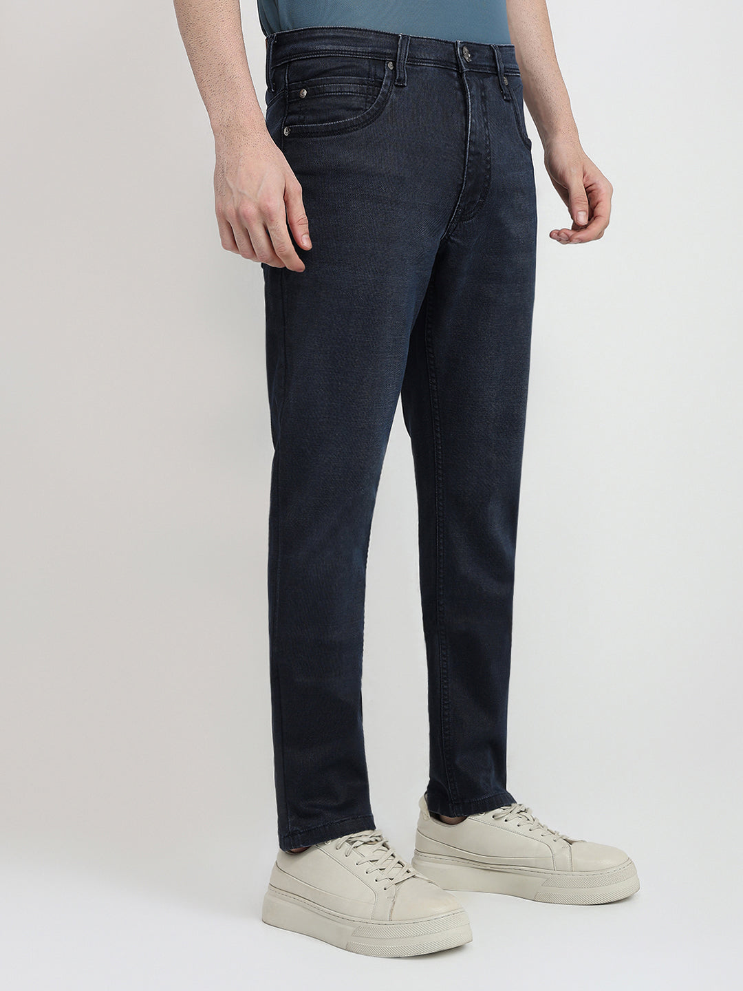 Raymond Men Blue Solid Slim Fit Cotton Blend Jeans