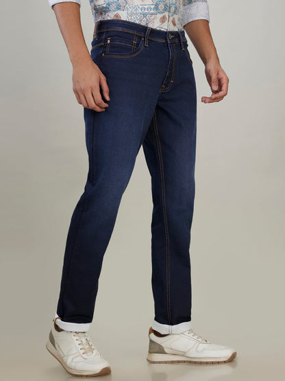 Raymond Men Blue Solid Slim Fit Cotton Blend Jeans