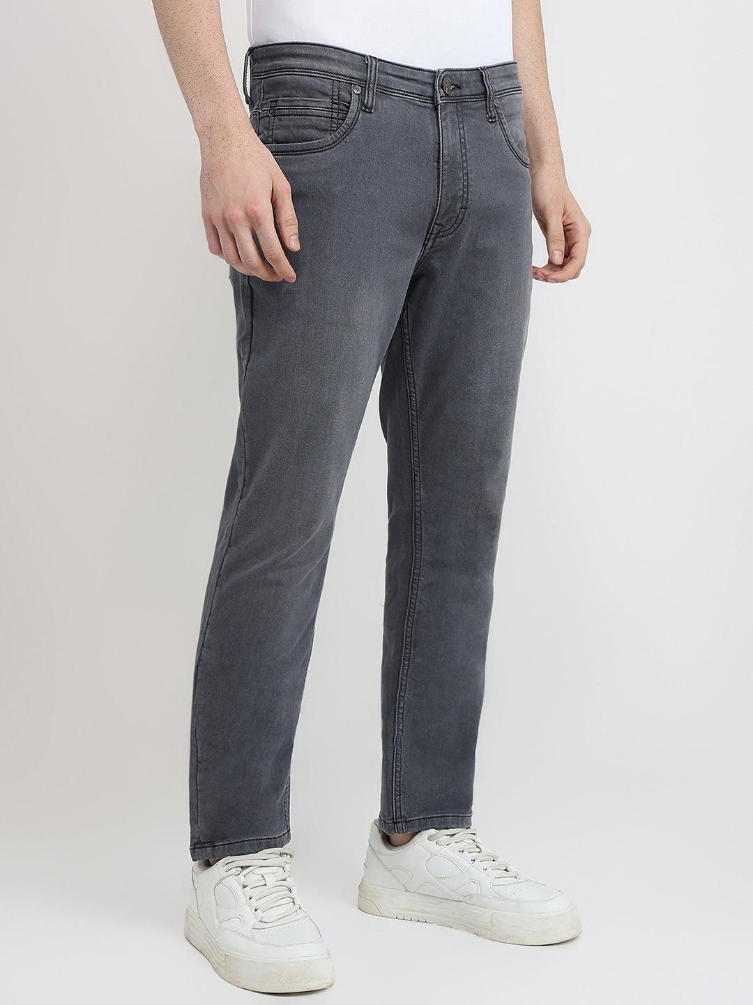 Raymond Men Grey Solid Slim Fit Cotton Blend Jeans