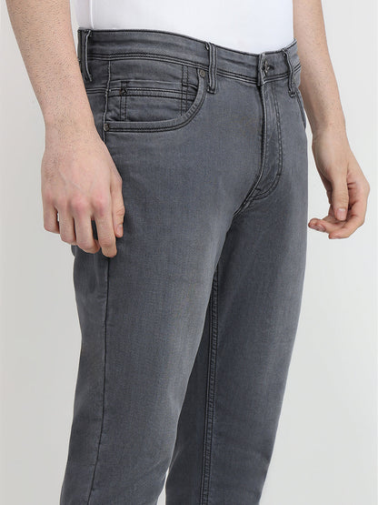 Raymond Men Grey Solid Slim Fit Cotton Blend Jeans