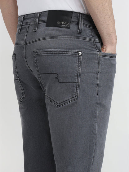 Raymond Men Grey Solid Slim Fit Cotton Blend Jeans