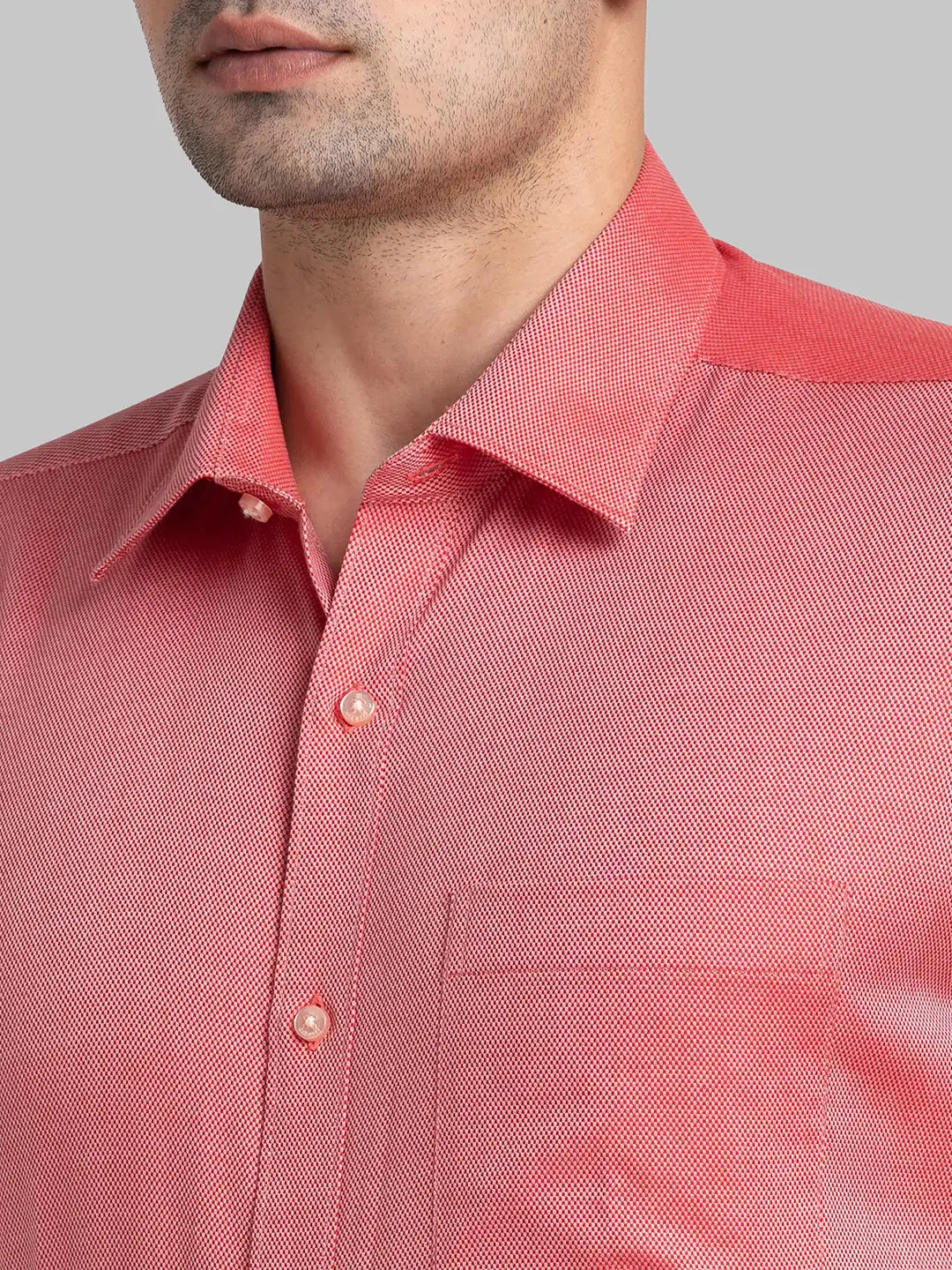 Men Red Contemporary Fit Structure  Cotton Full Sleeve Cutaway Collar Shirts