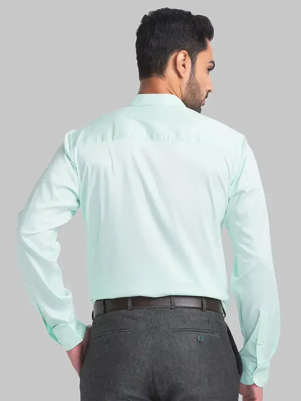 Men Green Contemporary Fit Solid Polyester Blend Full Sleeve Shirts