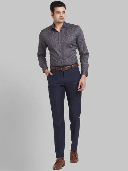 Men Grey Slim Print Cotton Shirts