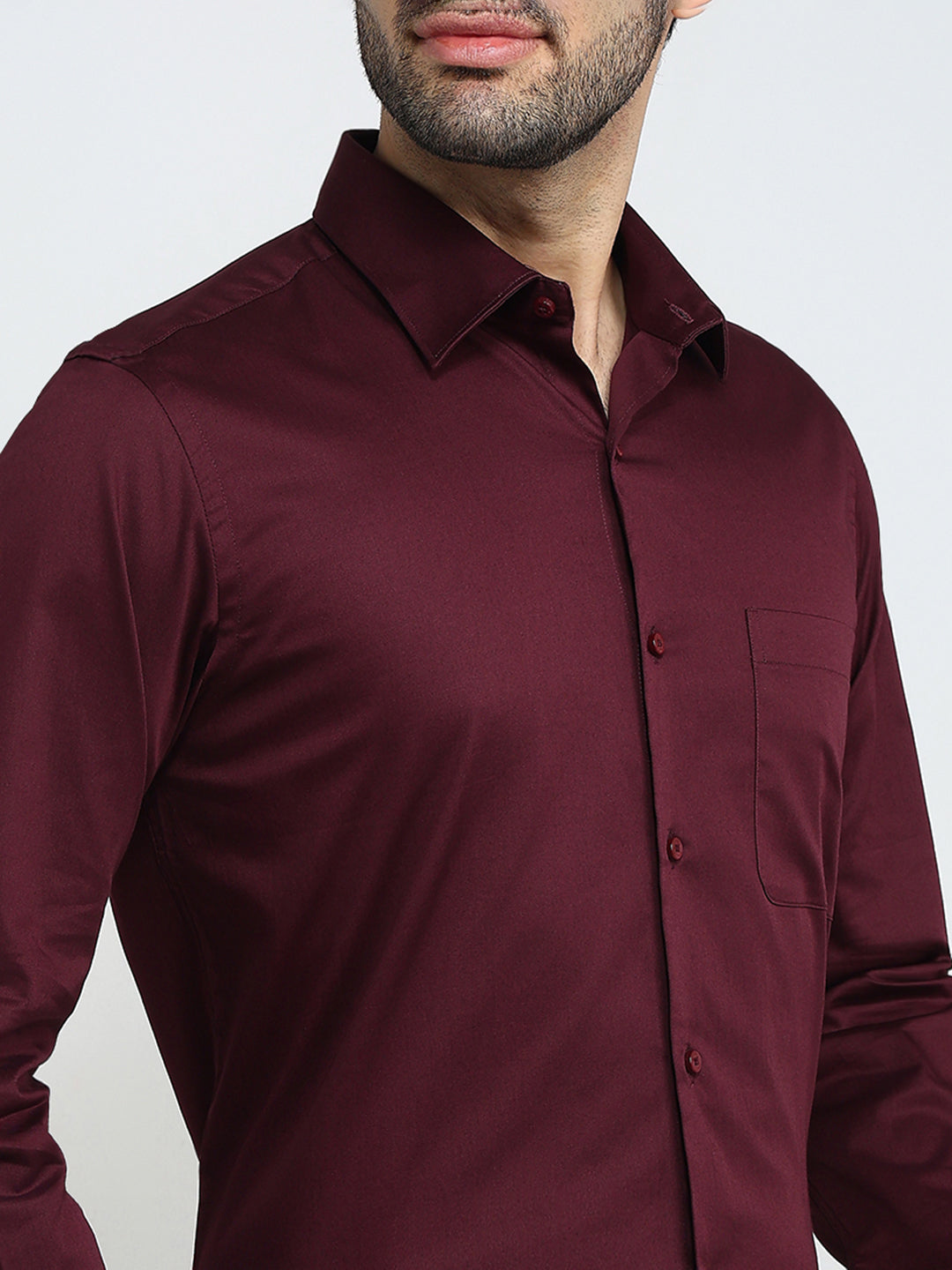 Raymond Men Maroon Solid Regular Fit Cotton Blend Full Sleeve Formal Shirt
