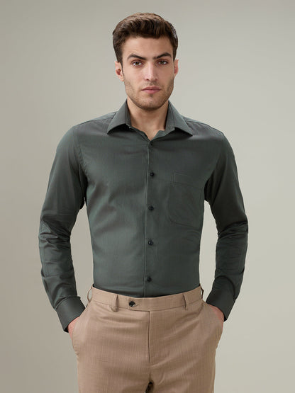 Raymond Men Green Structure Regular Fit Cotton Full Sleeve Formal Shirt