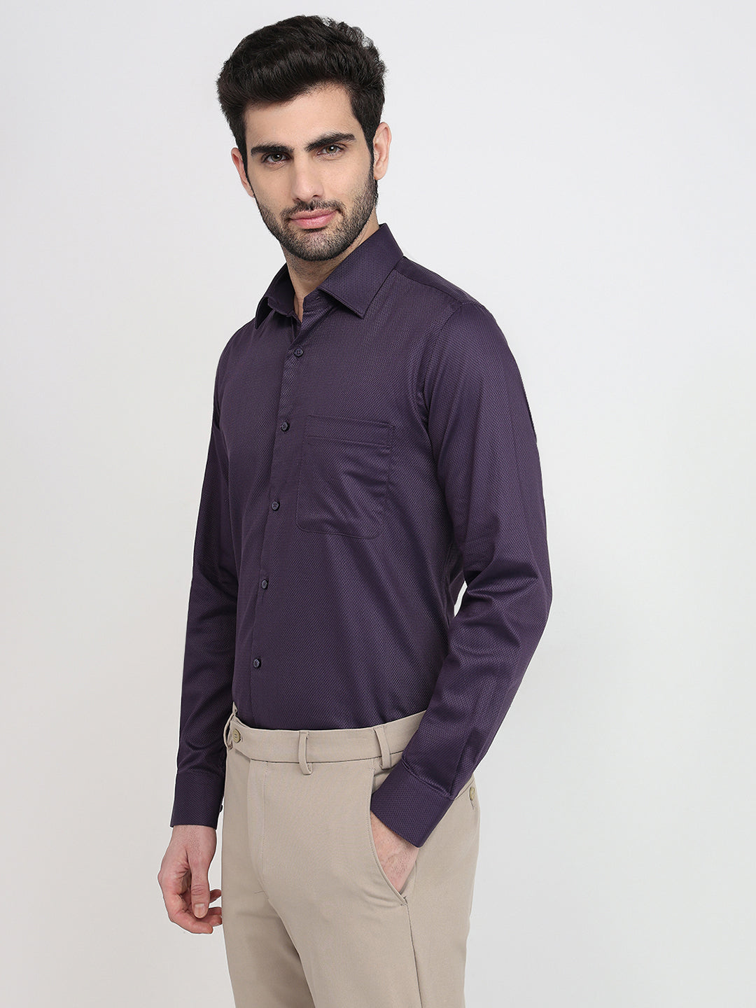 Raymond Men Purple Structure Regular Fit Cotton Full Sleeve Formal Shirt