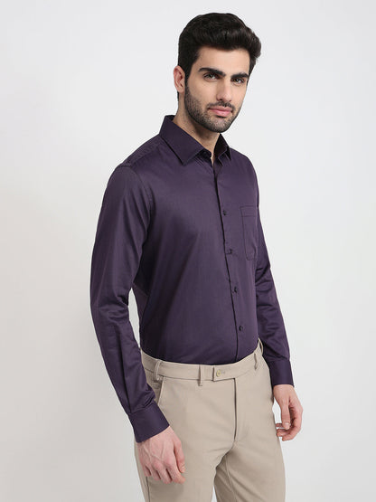 Raymond Men Purple Structure Regular Fit Cotton Full Sleeve Formal Shirt