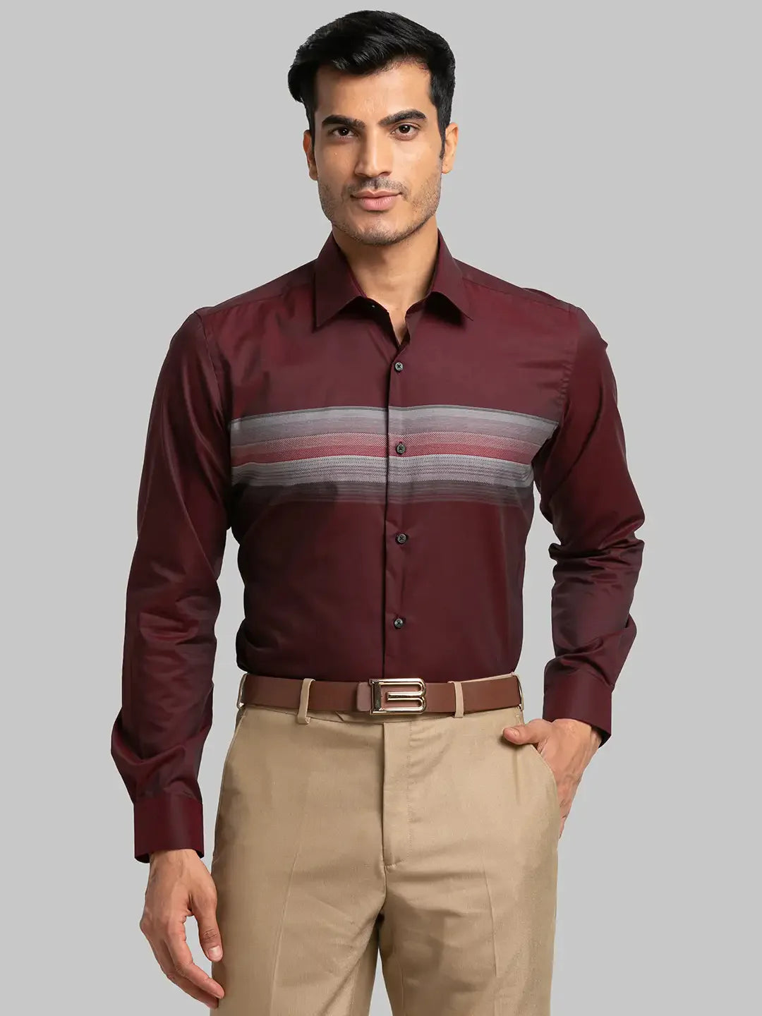 Men Maroon Contemporary Fit Barre Cotton Shirts