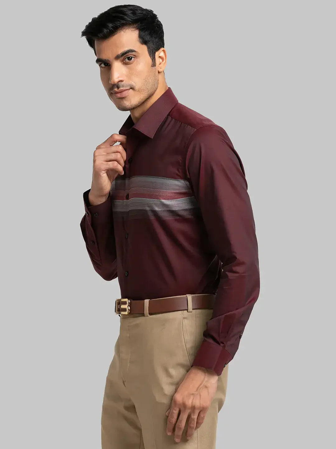 Men Maroon Contemporary Fit Barre Cotton Shirts