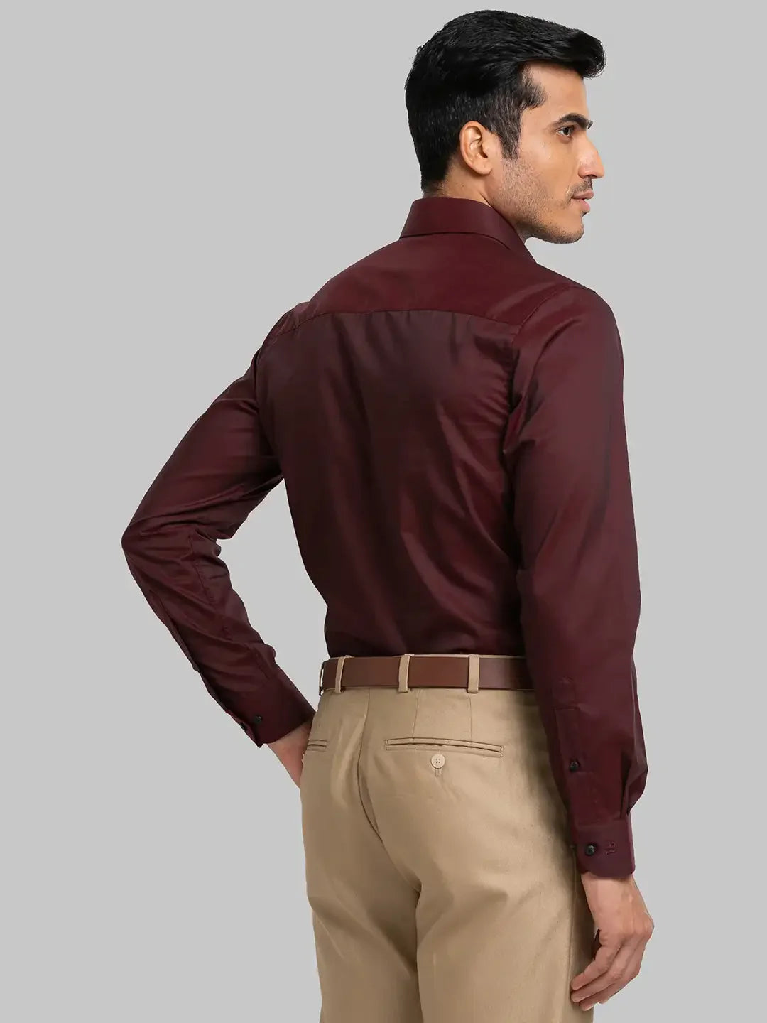 Men Maroon Contemporary Fit Barre Cotton Shirts