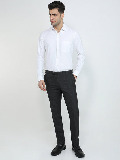 Raymond Men Grey Stripe Contemporary Fit Cotton Blend Full Sleeve Formal Shirt