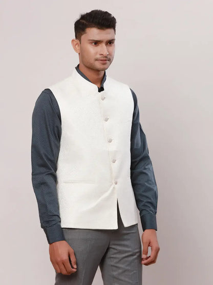 Raymond Men Brown Jacquard Contemporary Fit Polyester Blend Waist Coat