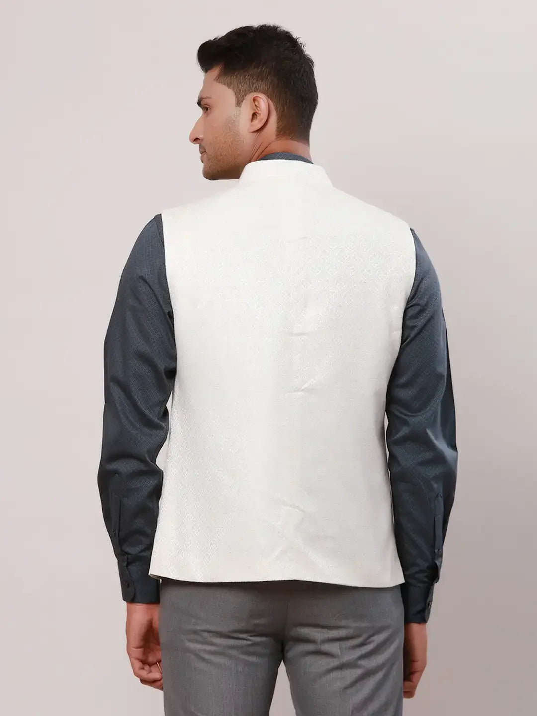 Raymond Men Brown Jacquard Contemporary Fit Polyester Blend Waist Coat