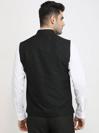 Raymond Men Black Jacquard Contemporary Fit Polyester Waist Coat