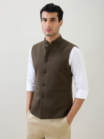 Raymond Men Green Knitted Contemporary Fit Terylene Blend Sleeveless Waist Coat