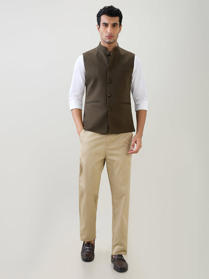 Raymond Men Green Knitted Contemporary Fit Terylene Blend Sleeveless Waist Coat