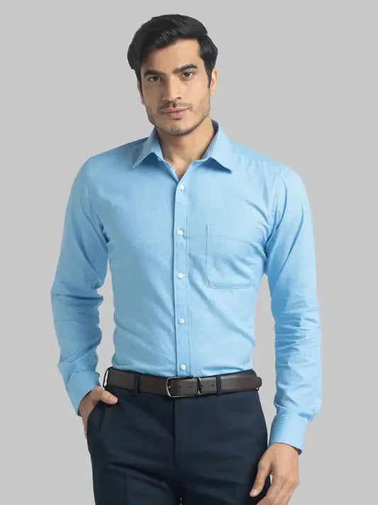 Men Blue Slim Fit Structure Cotton Full Sleeve Shirts