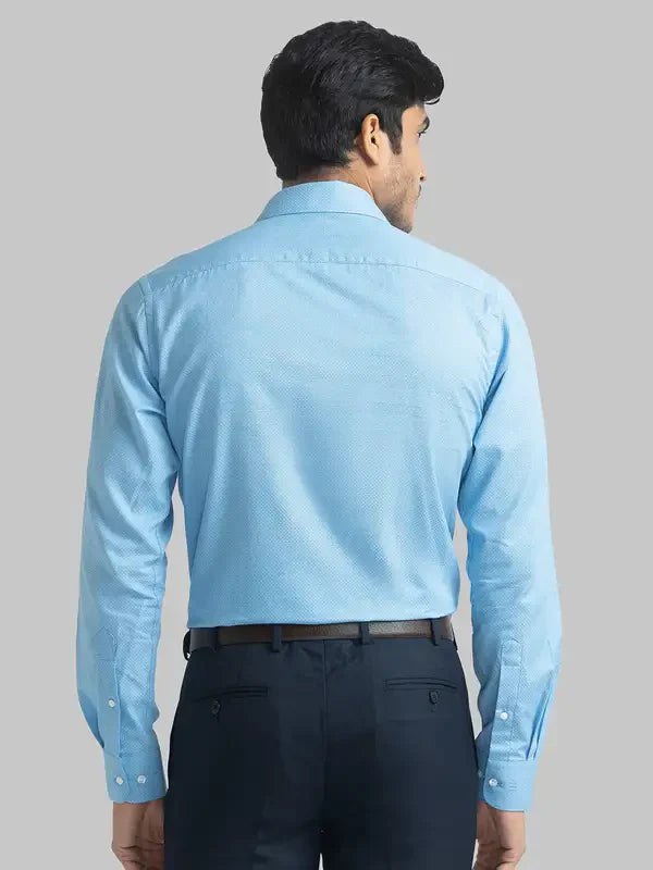 Men Blue Slim Fit Structure Cotton Full Sleeve Shirts