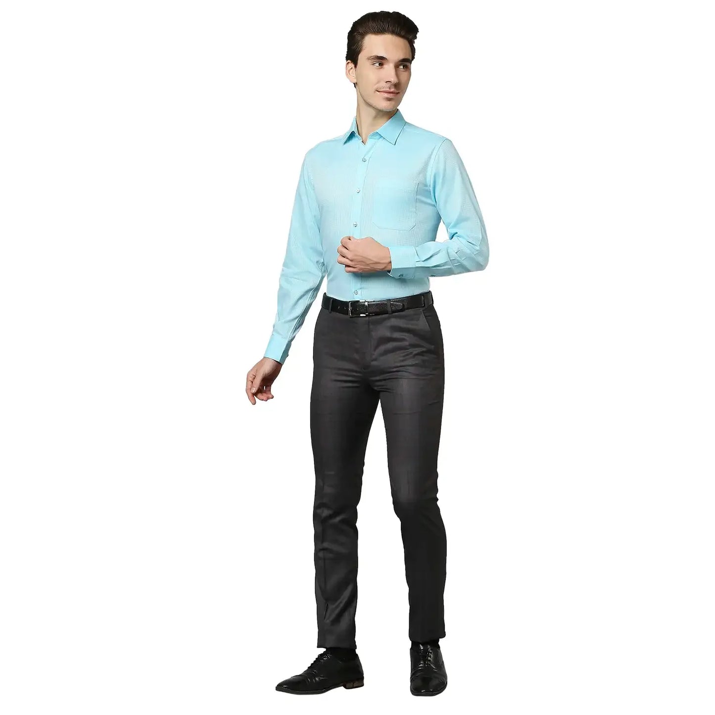 Men Green Contemporary Fit Structure Cotton Full Sleeve Shirts