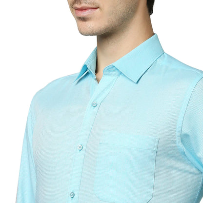 Men Green Contemporary Fit Structure Cotton Full Sleeve Shirts
