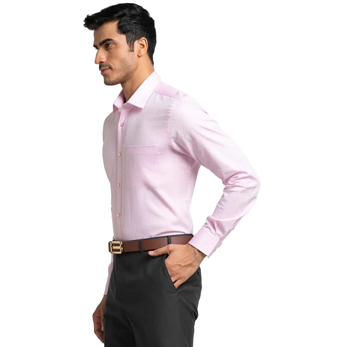 Men Red Contemporary Fit Structure Cotton Full Sleeve Shirts