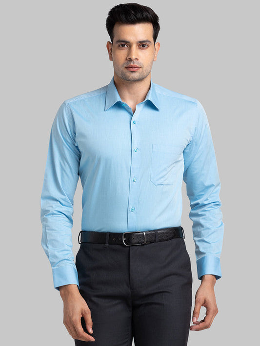 Raymond Blue Solid Contemporary Fit Full Sleeve Cotton Shirt