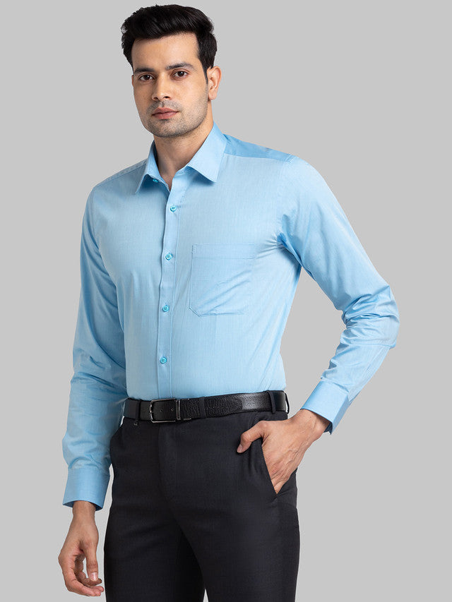 Raymond Blue Solid Contemporary Fit Full Sleeve Cotton Shirt