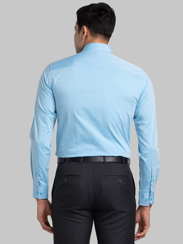 Raymond Blue Solid Contemporary Fit Full Sleeve Cotton Shirt
