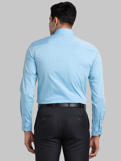 Raymond Blue Solid Contemporary Fit Full Sleeve Cotton Shirt