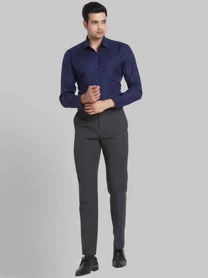 Men Blue Contemporary Fit Structure  Cotton Full Sleeve Regular Collar Shirts